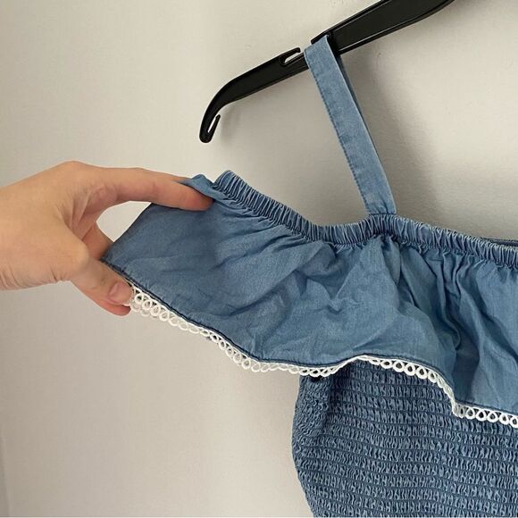 SO Women’s Off the Shoulder Ruffle Details Cinched Body Mini Dress Blue size S - Picture 3 of 4